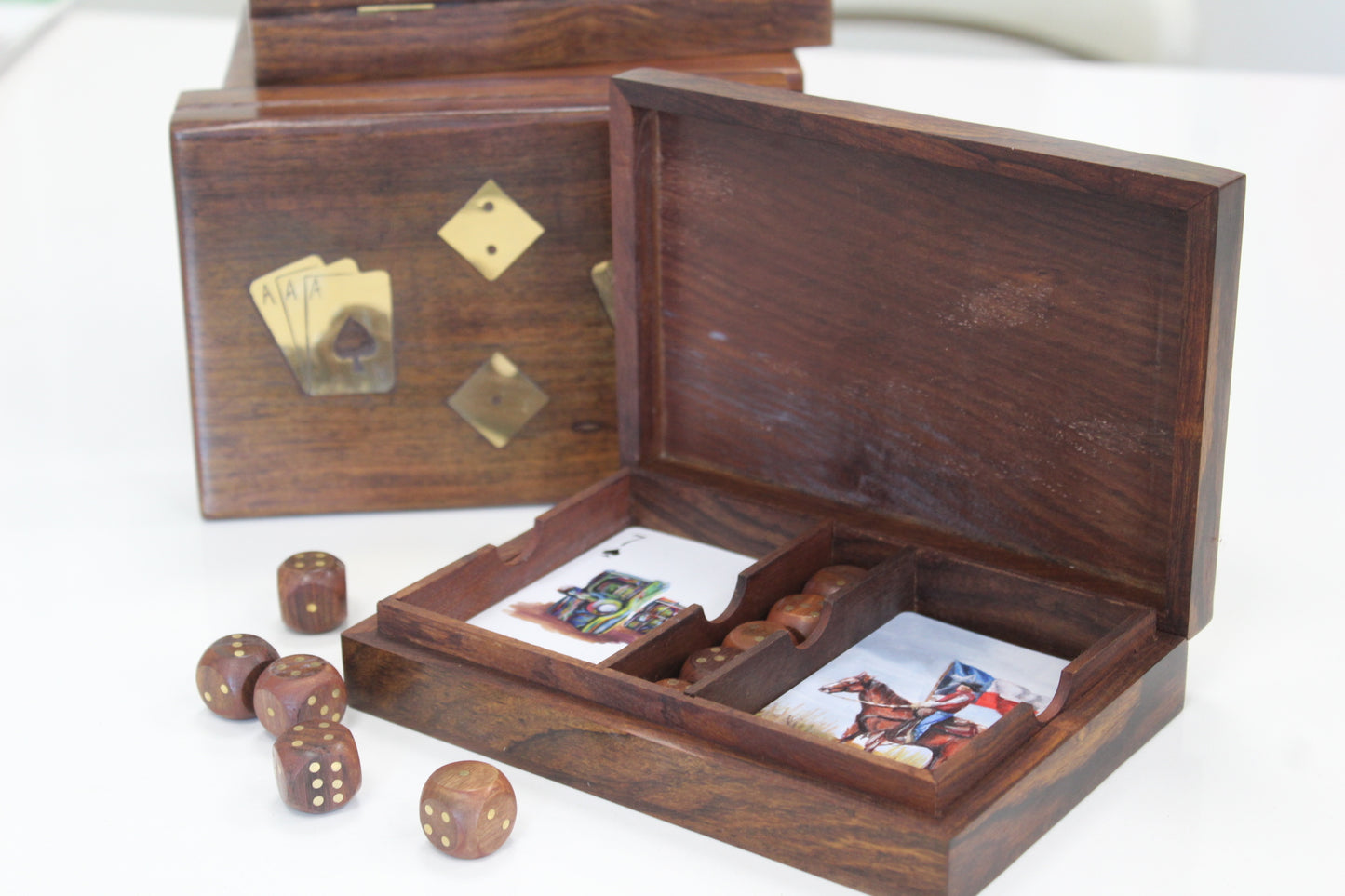 Wooden Playing Cards and Dice Game Set