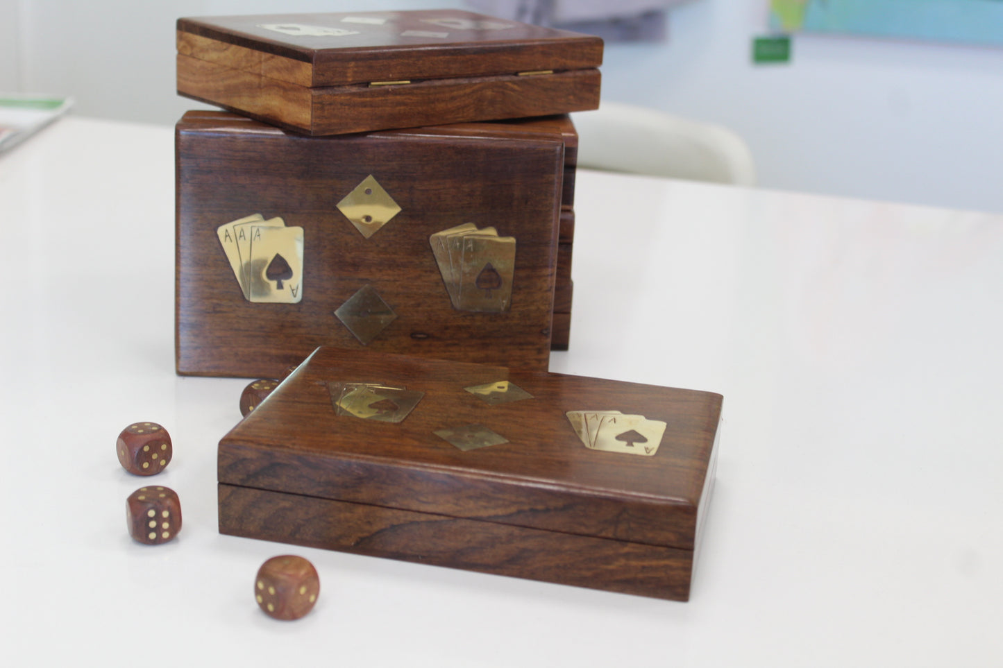 Wooden Playing Cards and Dice Game Set