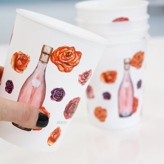 rose and roses wine plastic reusable cups