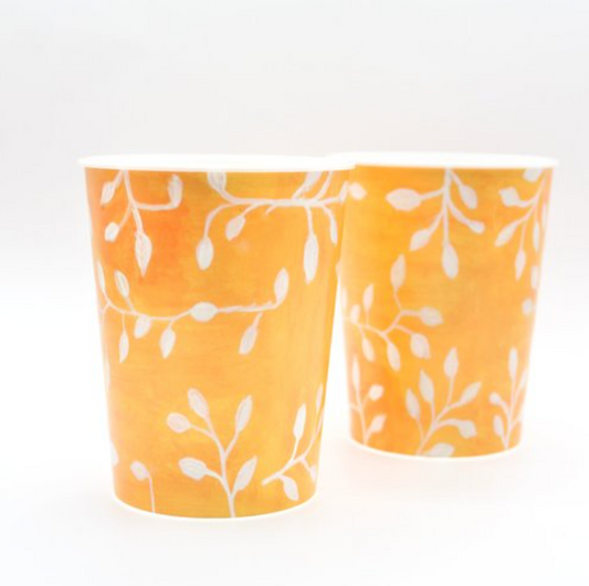orange and yellow floral reusable plastic cup set