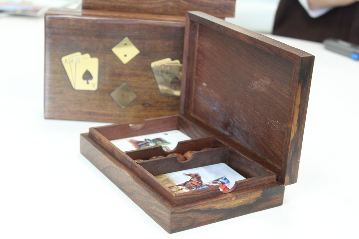 Wooden Playing Cards and Dice Game Set