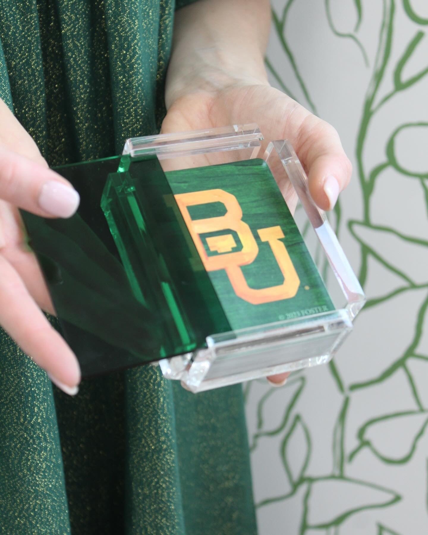 Green Acrylic Playing Card Case with Baylor Playing Cards