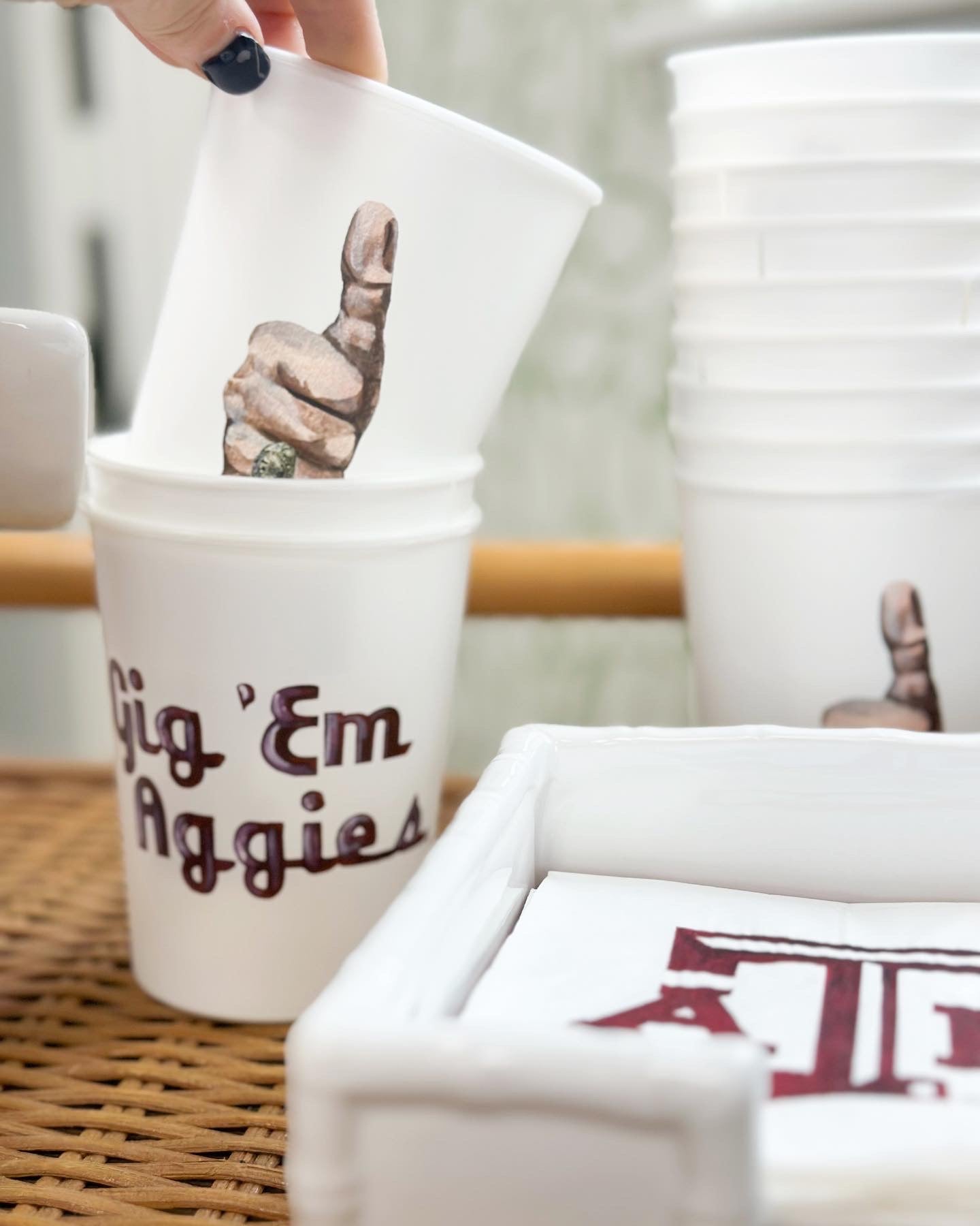 Texas A&M Gig Em reusable plastic cup set