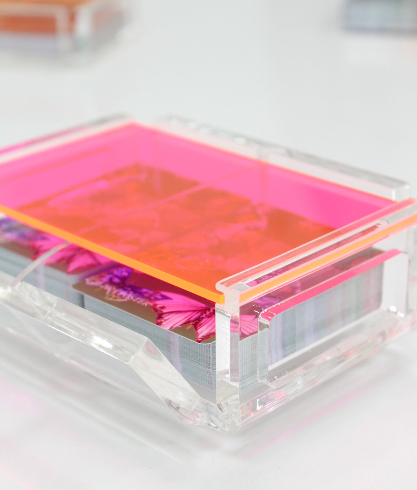 neon pink acrylic playing card case