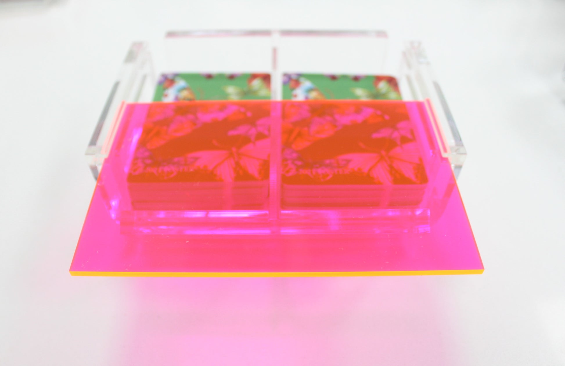 neon pink acrylic playing card case
