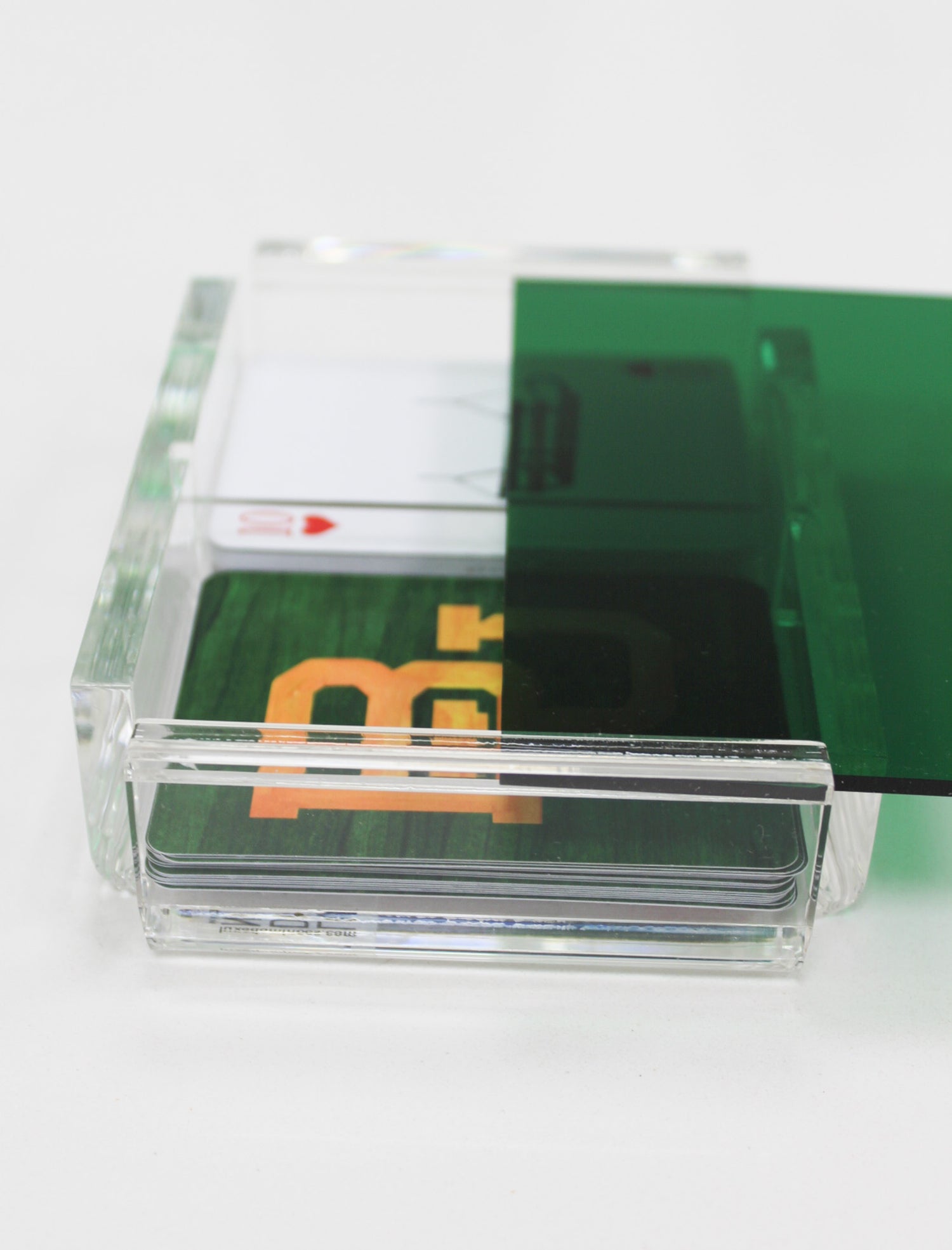 Baylor Playing Cards by FOSTER in a green acrylic playing card case