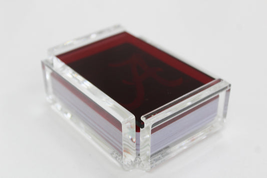 red acrylic playing card case from FOSTER