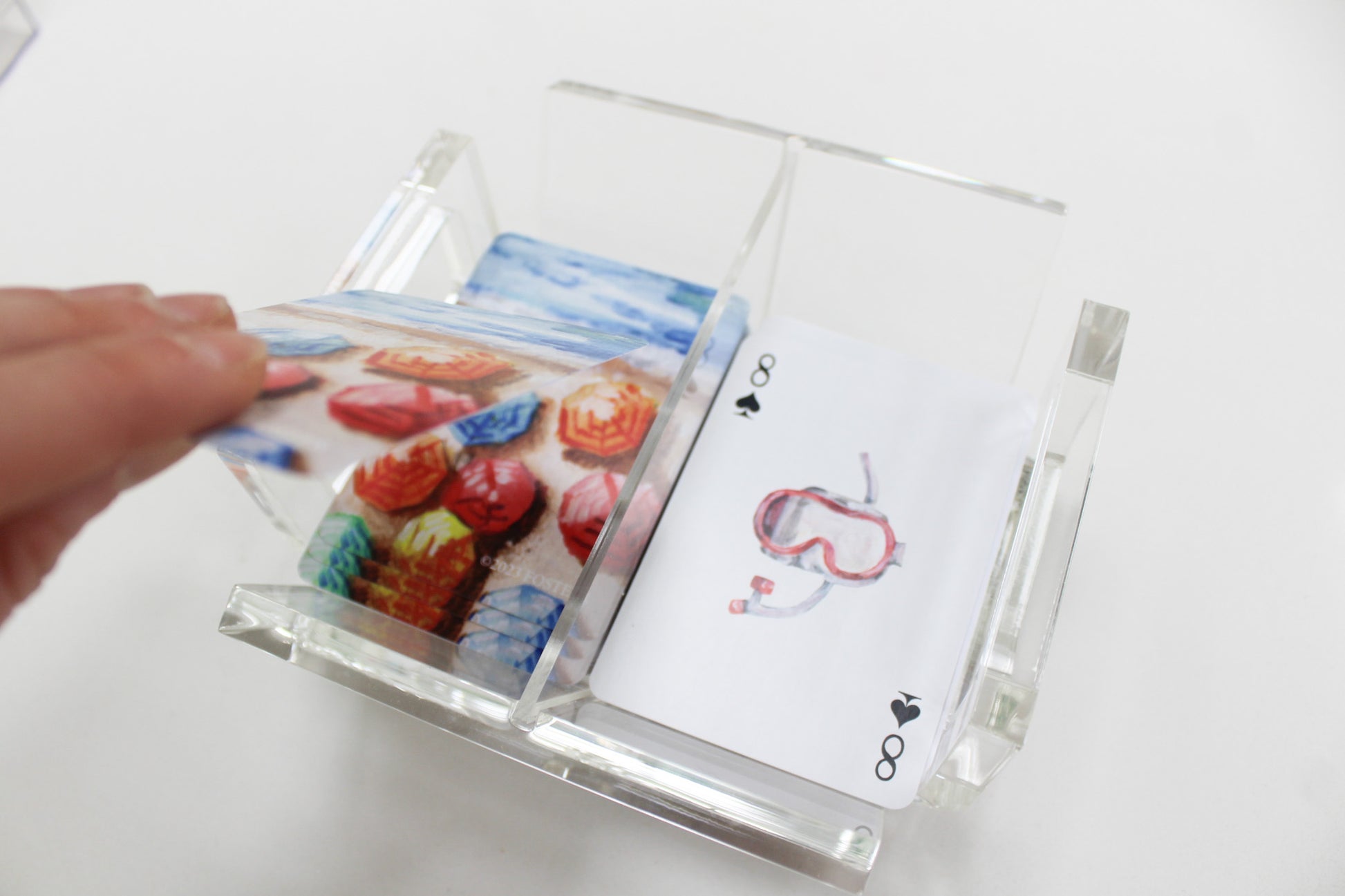 holder for deck of cards with beach playing cards