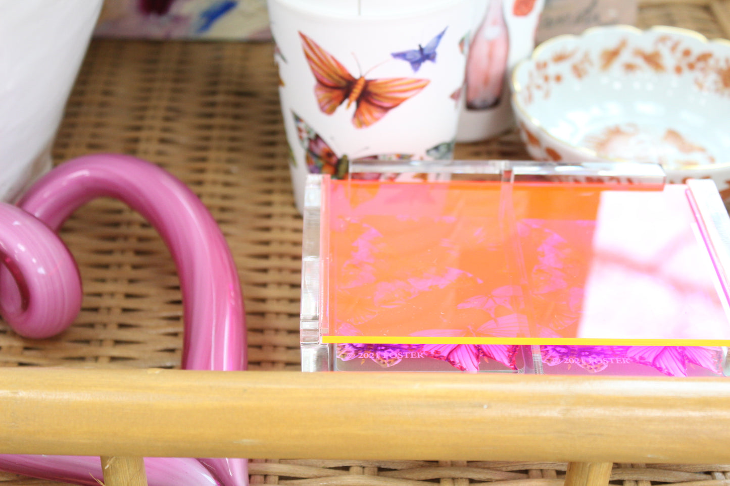 Butterfly Dreams Barcart inspiration, reusable butterfly cups and butterfly playing cards