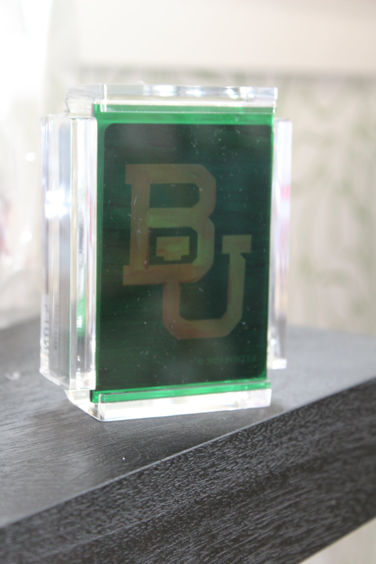 Luxe dominoes green acrylic playing card case with Baylor Playing Cards