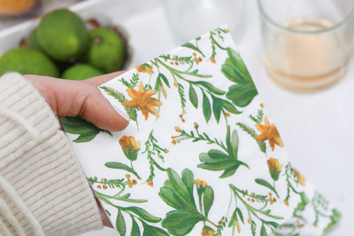 green and yellow natural floral paper napkins