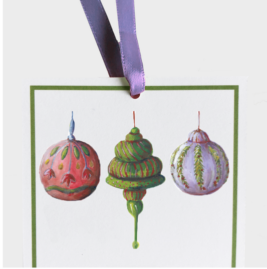 Ornament paintings on gift tag, Set of 10, beautiful gift tag set for the Holidays