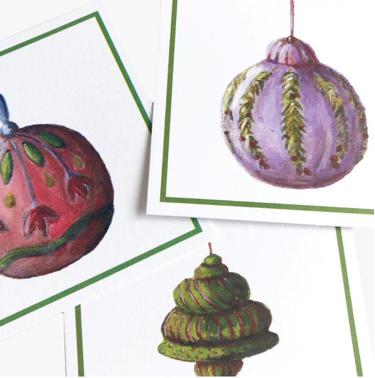 variation of 3 ornament paintings on gift tags by FOSTER