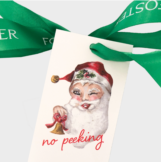 FOSTER Santa No Peeking Gift Tag Set with painting of Santa, Set of 10