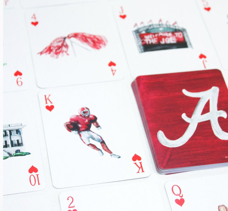 University of Alabama playing cards display 16 memories and icons from the college