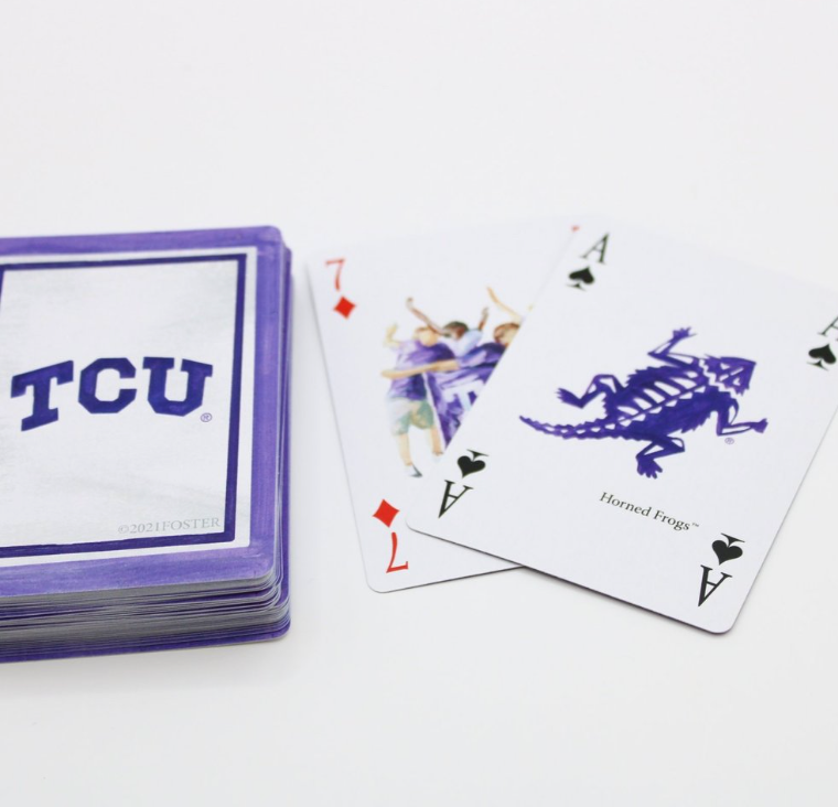 Texas Christian University Playing Cards showing 16 different traditions and icons