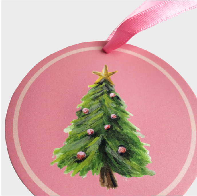 Pink Christmas Tree Gift Tag Set