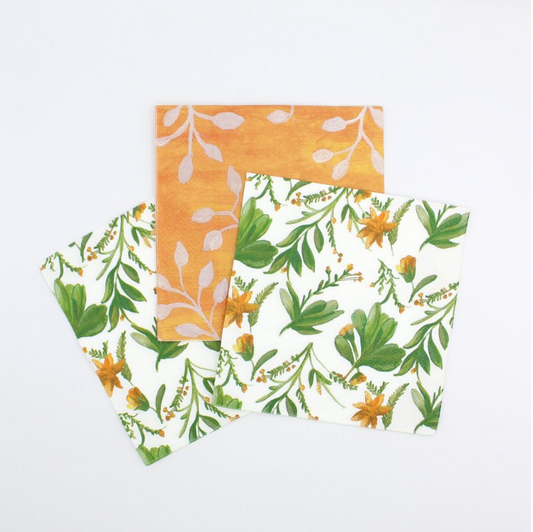 green and yellow floral paper garden napkins
