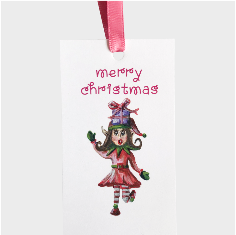 Holiday Girly Elf Gift Tag Set