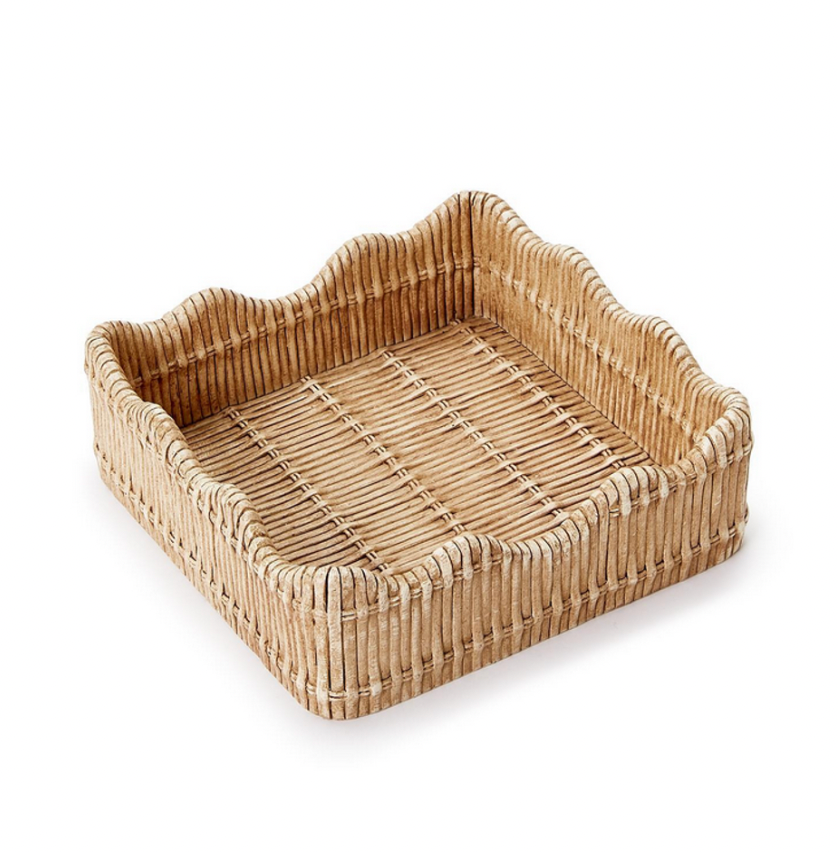 TWO'S COMPANY BASKET WEAVE SCALLOPED NAPKIN HOLDER